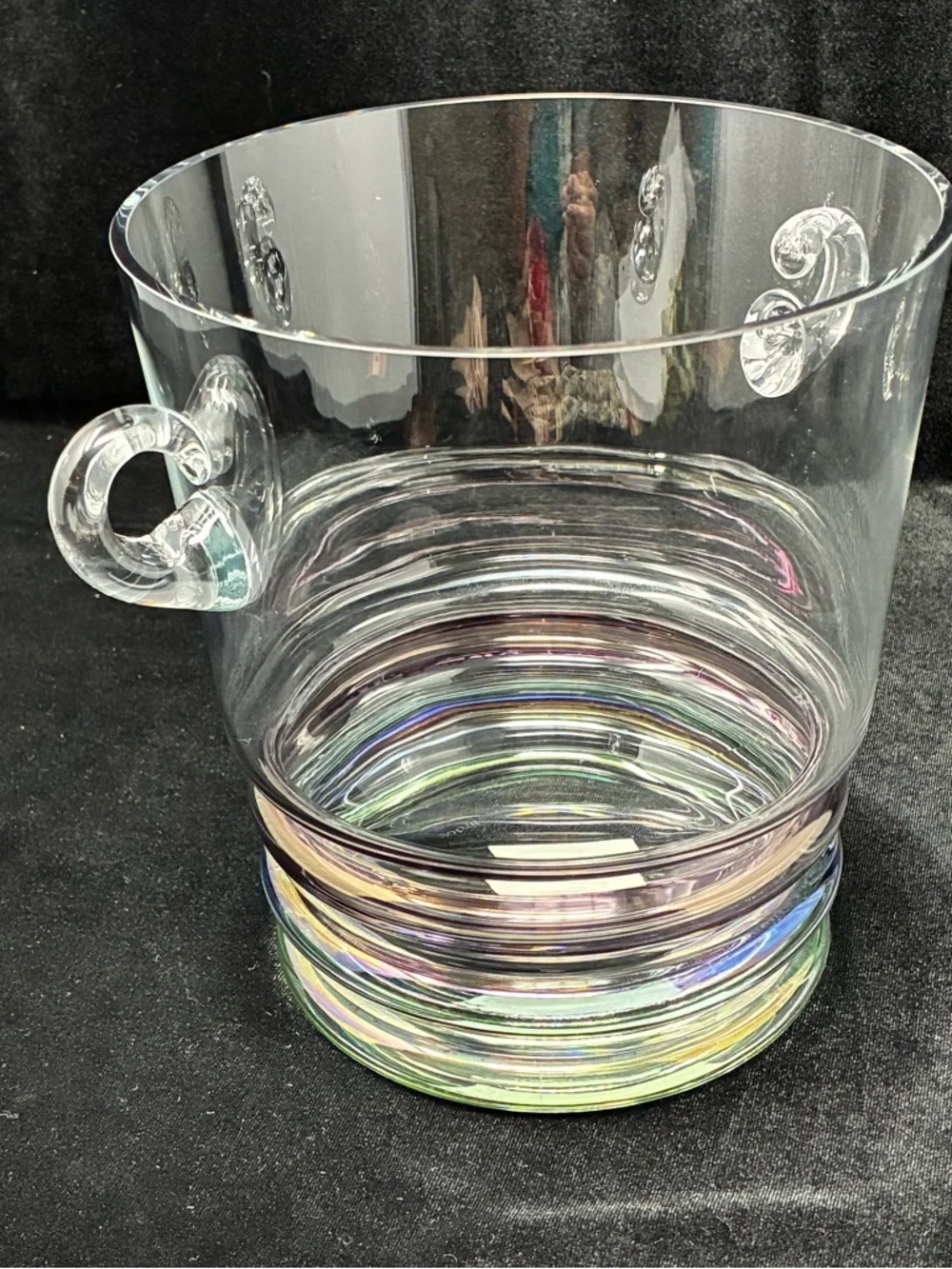 Block Crystal Carnival Pattern Ice Bucket 7” With Handles Art Deco